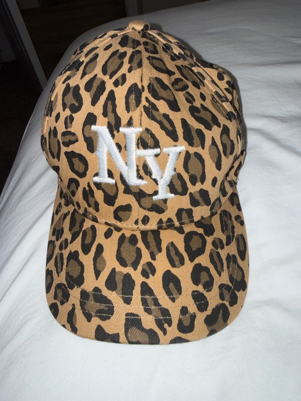 Fashion Nova Leopard Print Baseball Cap with White NY Logo